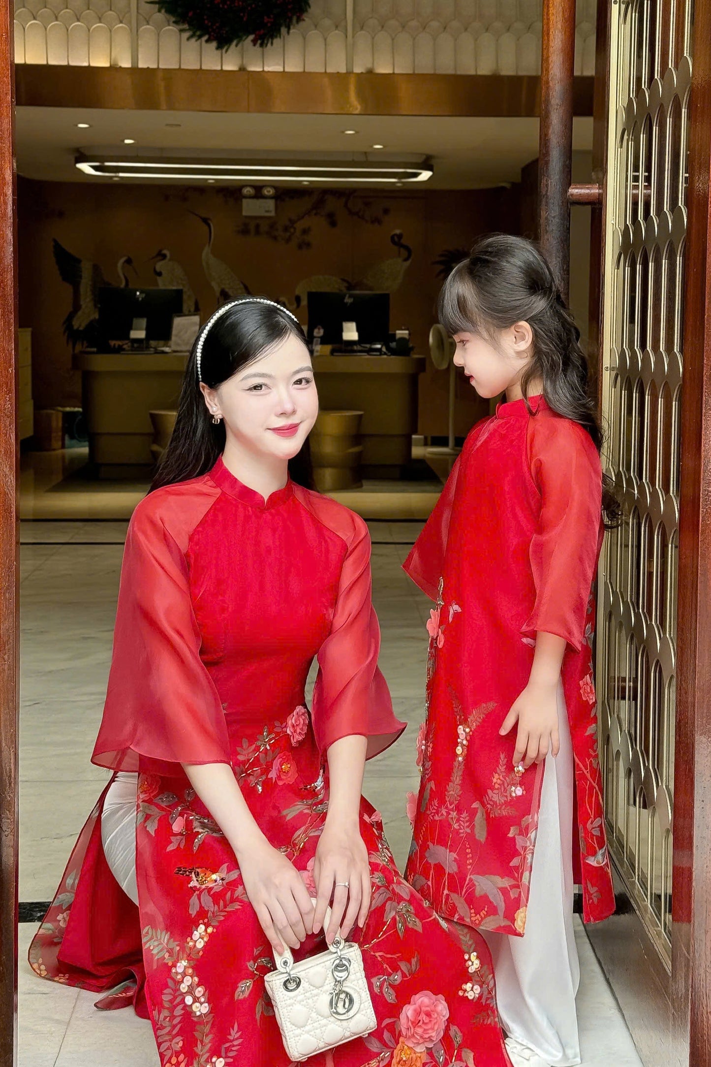 Girl Dress Ao Dai - Red Modern Ao Dai For Daughter