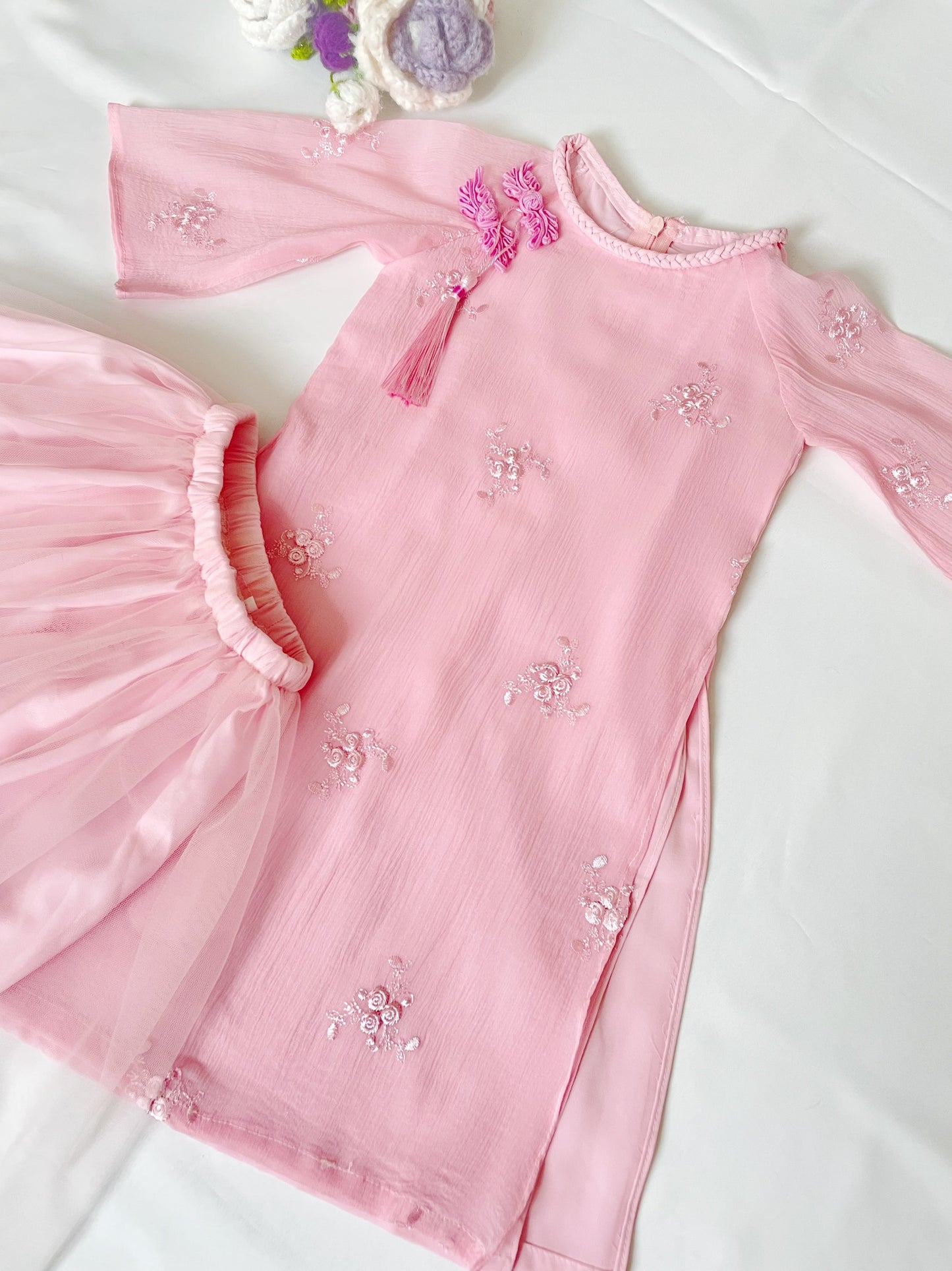 Pink Modern Girl's Ao Dai Set - Ao Dai For Daughter | Ao Dai Tết 2025