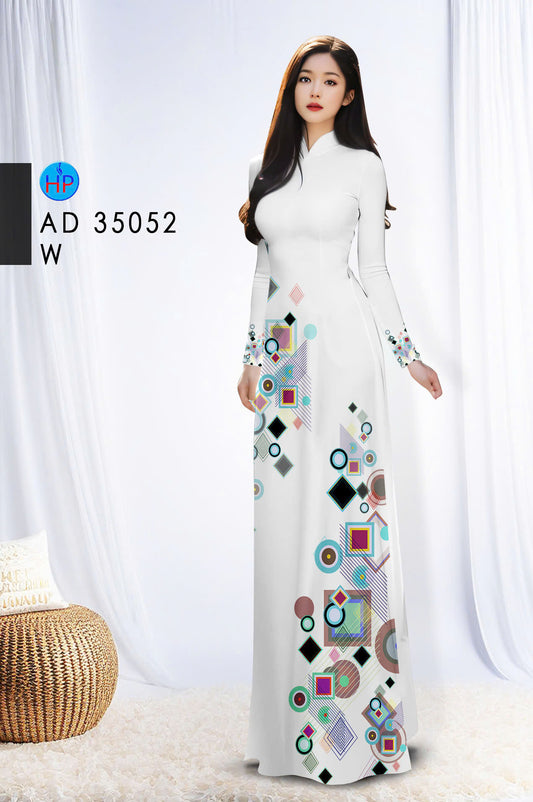 Pre-order Ao Dai For Women | Vietnamese long dress | Áo Dài Lụa In Hoa | Printed GEOMETRY Pattern