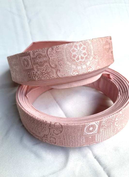 Pastel Pink Gấm Hat Ao Dai For Men- Headband for Ao Dai Dress - Khăn Đóng Chú Rể