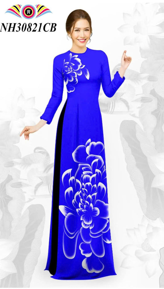 Pre-order: 3D Printed Women Ao Dai with Pants | Blue Ao Dai | Customized Ao Dai