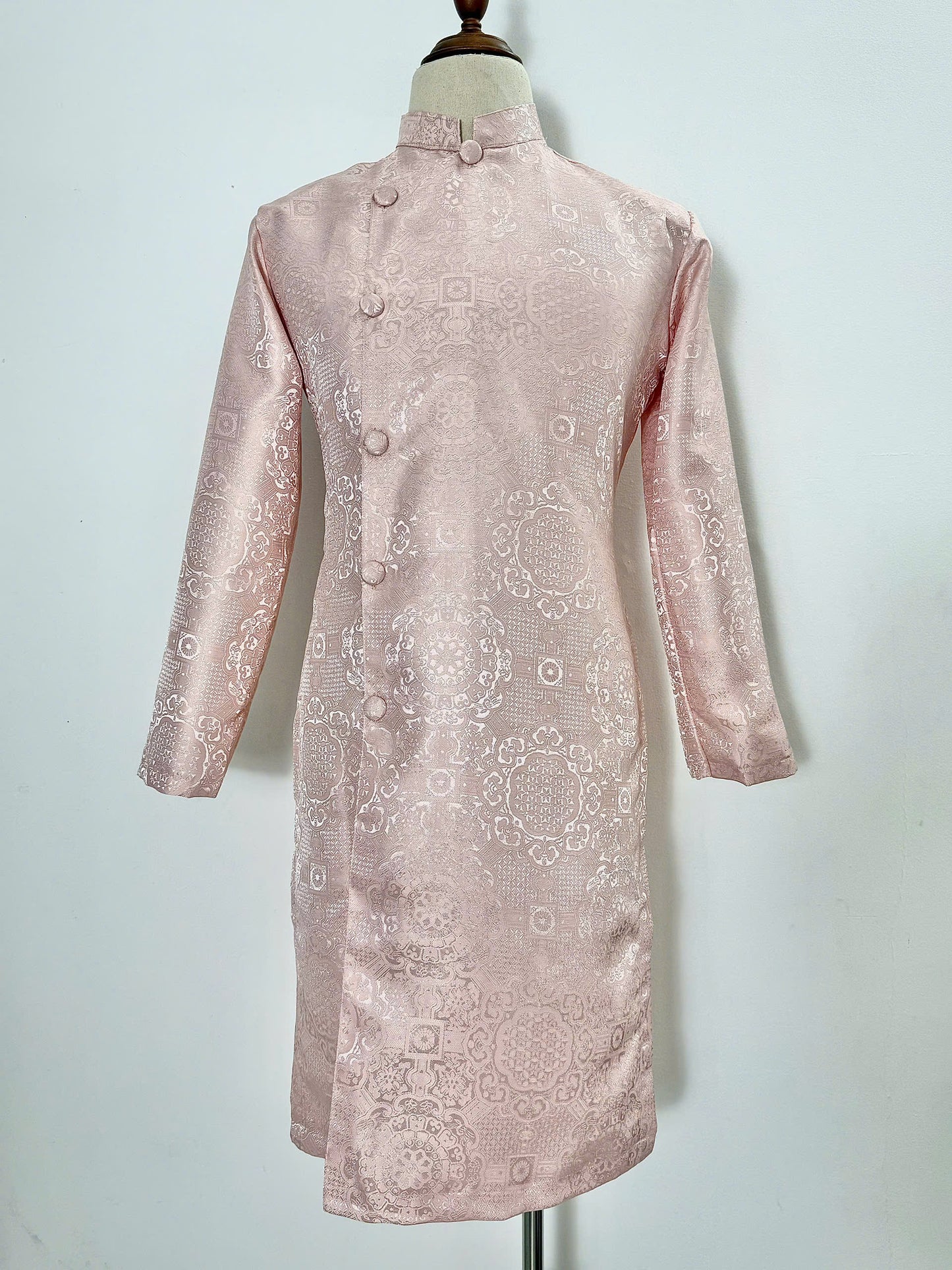 Pink Square Brocade Ao Dai For Men - Ao Dai Truyen Thong Nam | Men Dress