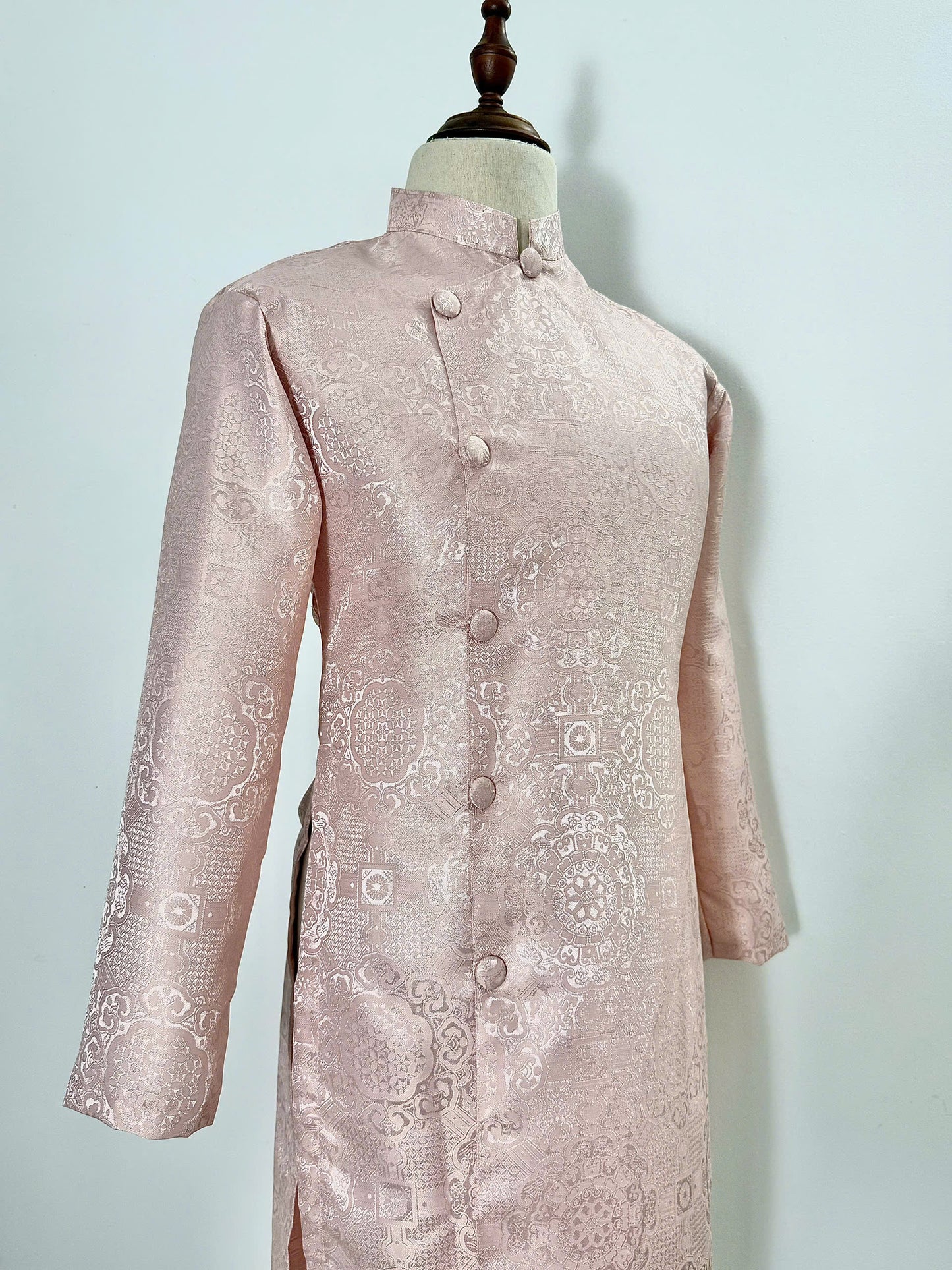 Pink Square Brocade Ao Dai For Men - Ao Dai Truyen Thong Nam | Men Dress