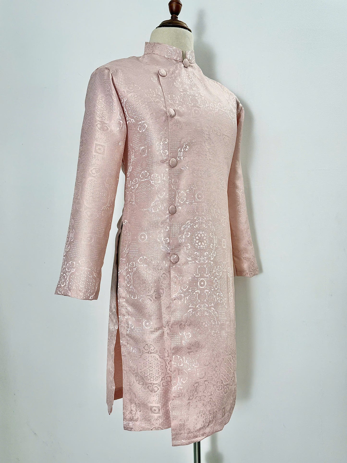 Pink Square Brocade Ao Dai For Men - Ao Dai Truyen Thong Nam | Men Dress