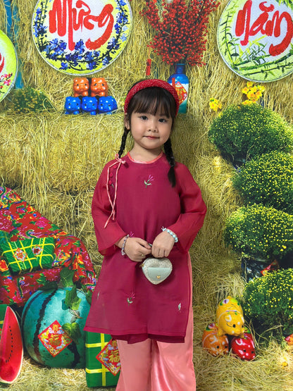 2 Layers Silk Ao Dai For Kid Girl - Baby Girls Ao Dai | Vietnamese Lunar New Year