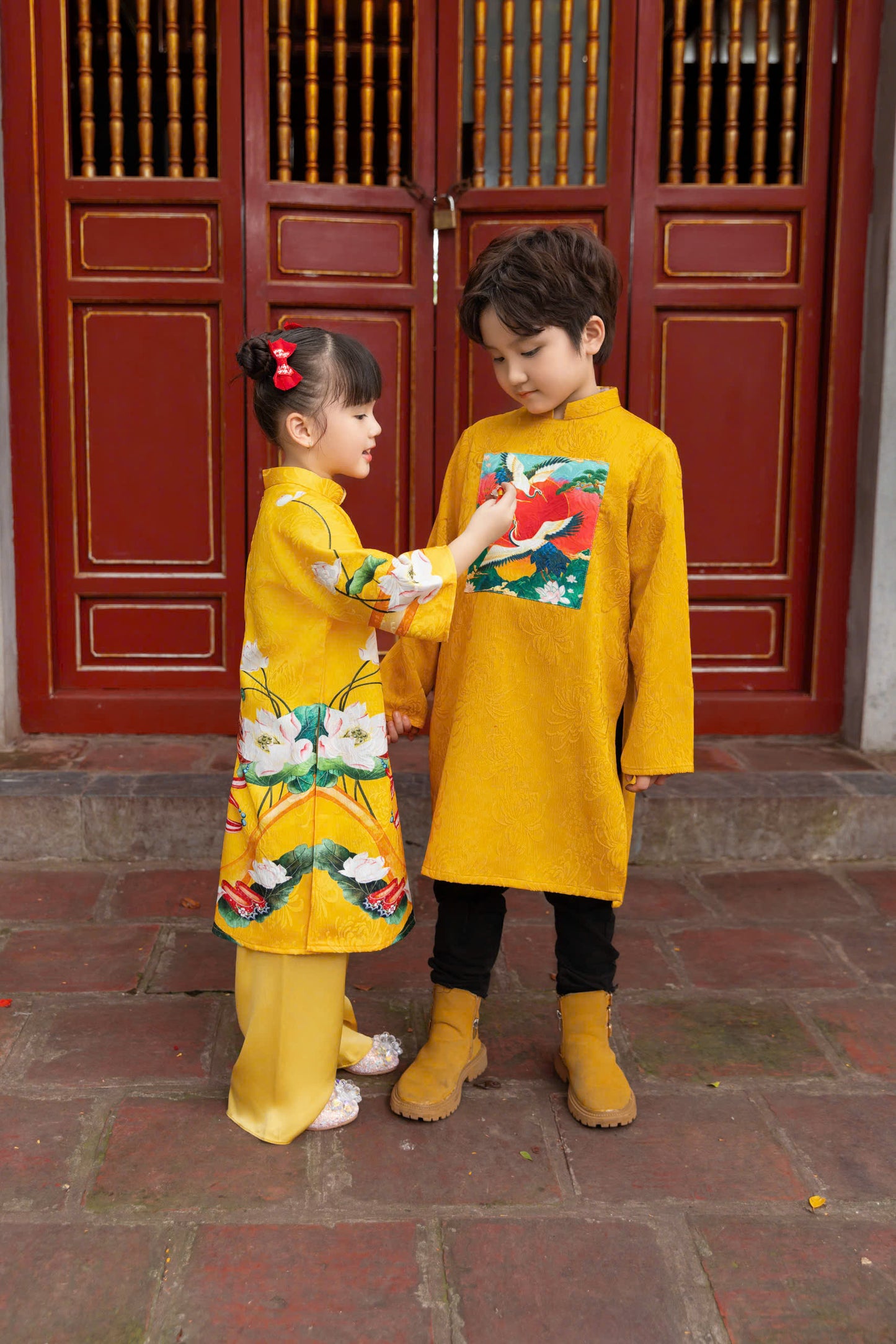 Yellow Printed Gam Girl's Ao Dai Set - Ao Dai For Daughter