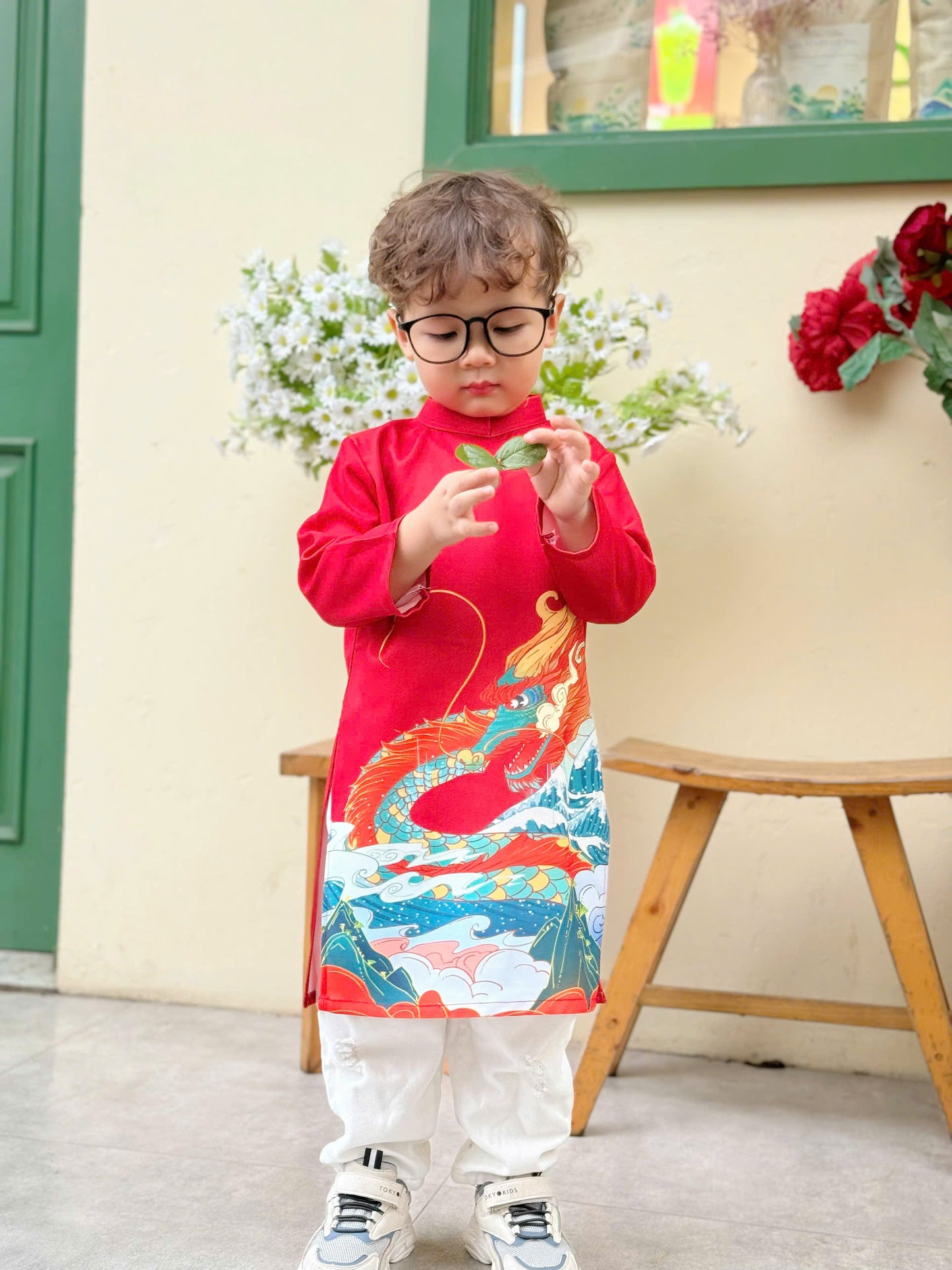 Boy Vietnamese Ao Dai - Red Dragon Ao Dai For Kids