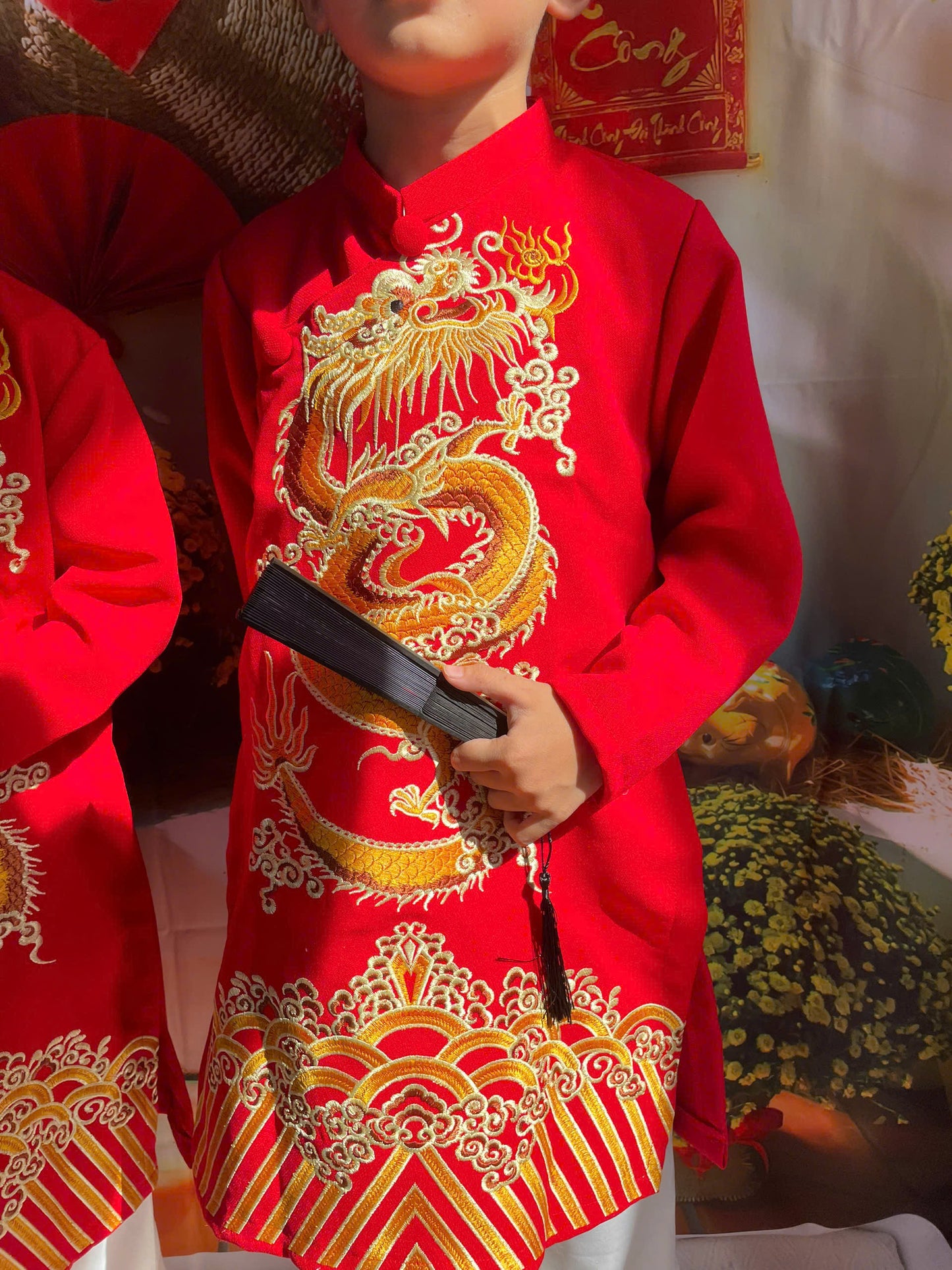 PE3: Dragon Vietnamese Boy Ao Dai - Vietnamese Long Dress Ao Dai For Kid | Red\Blue