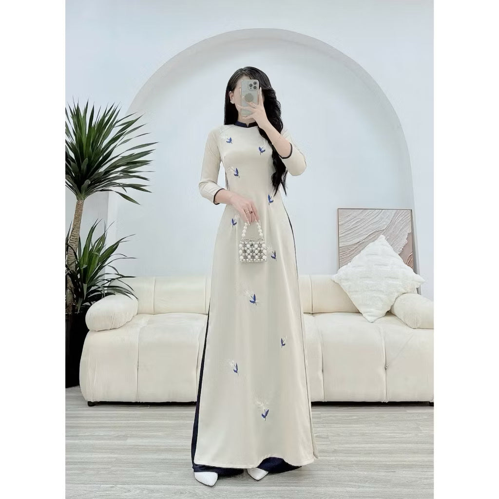 Ivory Lụa Mỹ Vietnamese Ao Dai Dress - Embroidered Ao Dai | Áo Dài Truyền Thống | Women Ao Dai