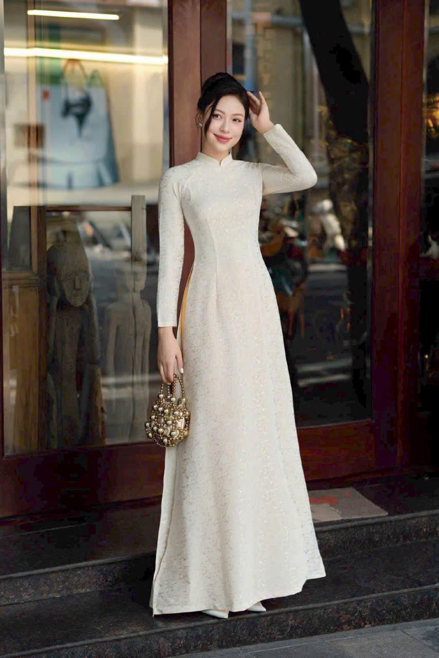 Pre-made: Traditional Vietnamese Ao Dai Dress included Pants - Áo Dài Gấm Cúc