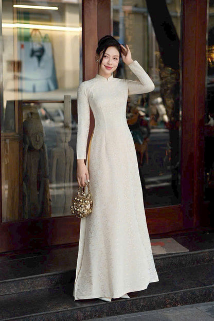 Pre-made: Traditional Vietnamese Ao Dai Dress included Pants - Áo Dài Gấm Cúc