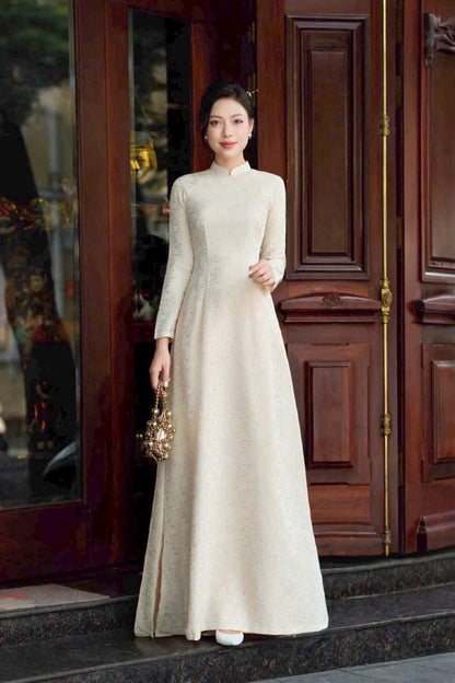 Pre-made: Traditional Vietnamese Ao Dai Dress included Pants - Áo Dài Gấm Cúc