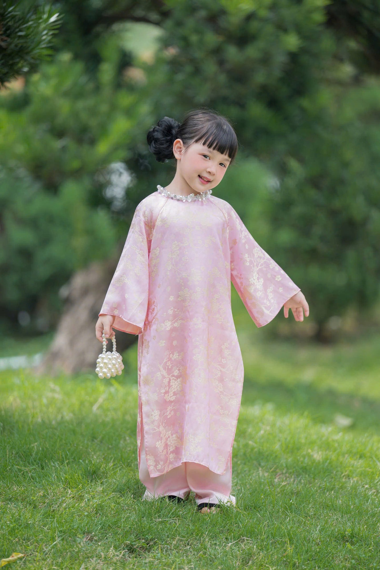 Pre-order: Pink ao dai for baby girl | Traditional Ao Dai For Daughter | Ao dai tet