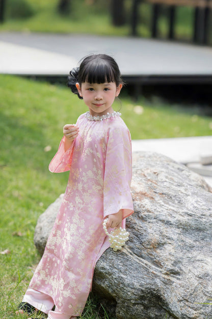 Pre-order: Pink ao dai for baby girl | Traditional Ao Dai For Daughter | Ao dai tet