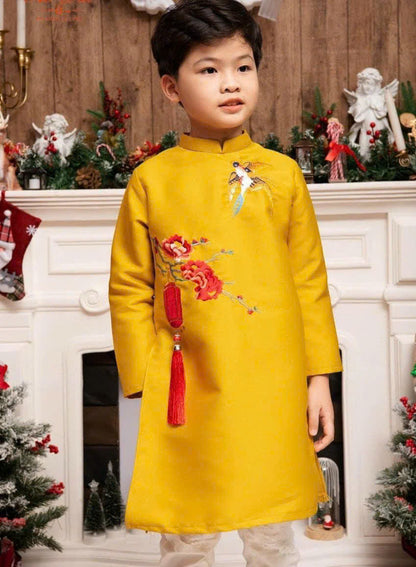 Swallow Vietnamese Boy Ao Dai - Vietnamese Long Dress Ao Dai For Kid | 3 Colors