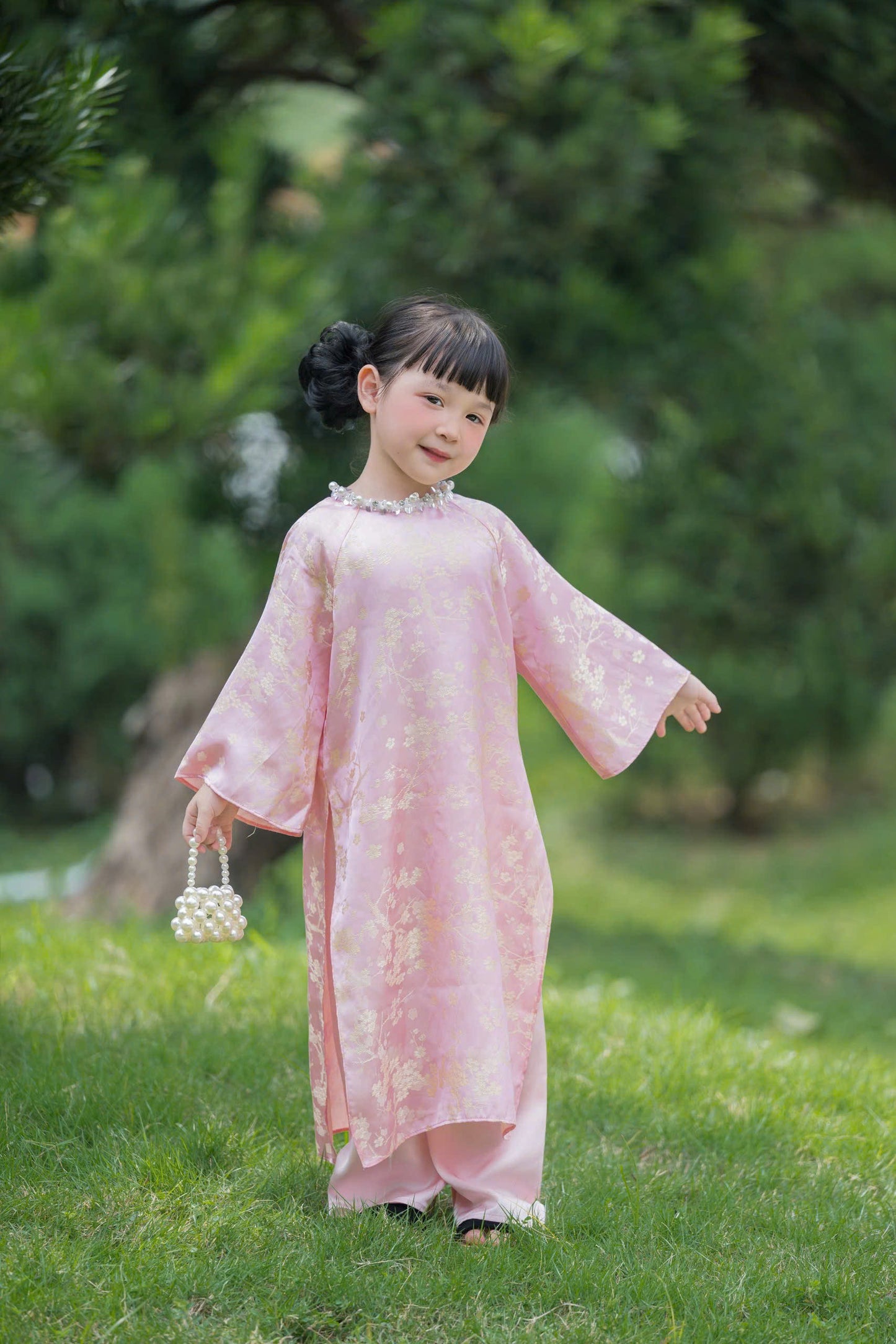 Pre-order: Pink ao dai for baby girl | Traditional Ao Dai For Daughter | Ao dai tet