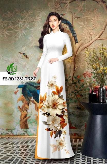 Pre-order: 3D Printed Women Ao Dai with Pants| Traditional ao dai tet | Flowers ao dai silk