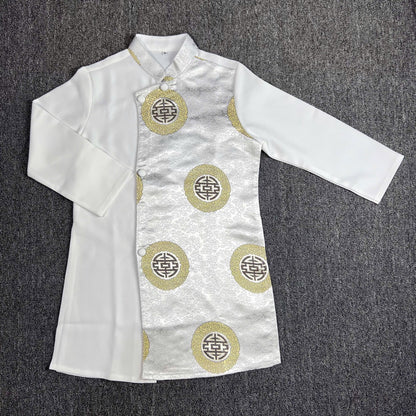 Áo Dài Gấm Đồng Tiền Bé Trai- Vietnamese Long Dress Ao Dai For Kid