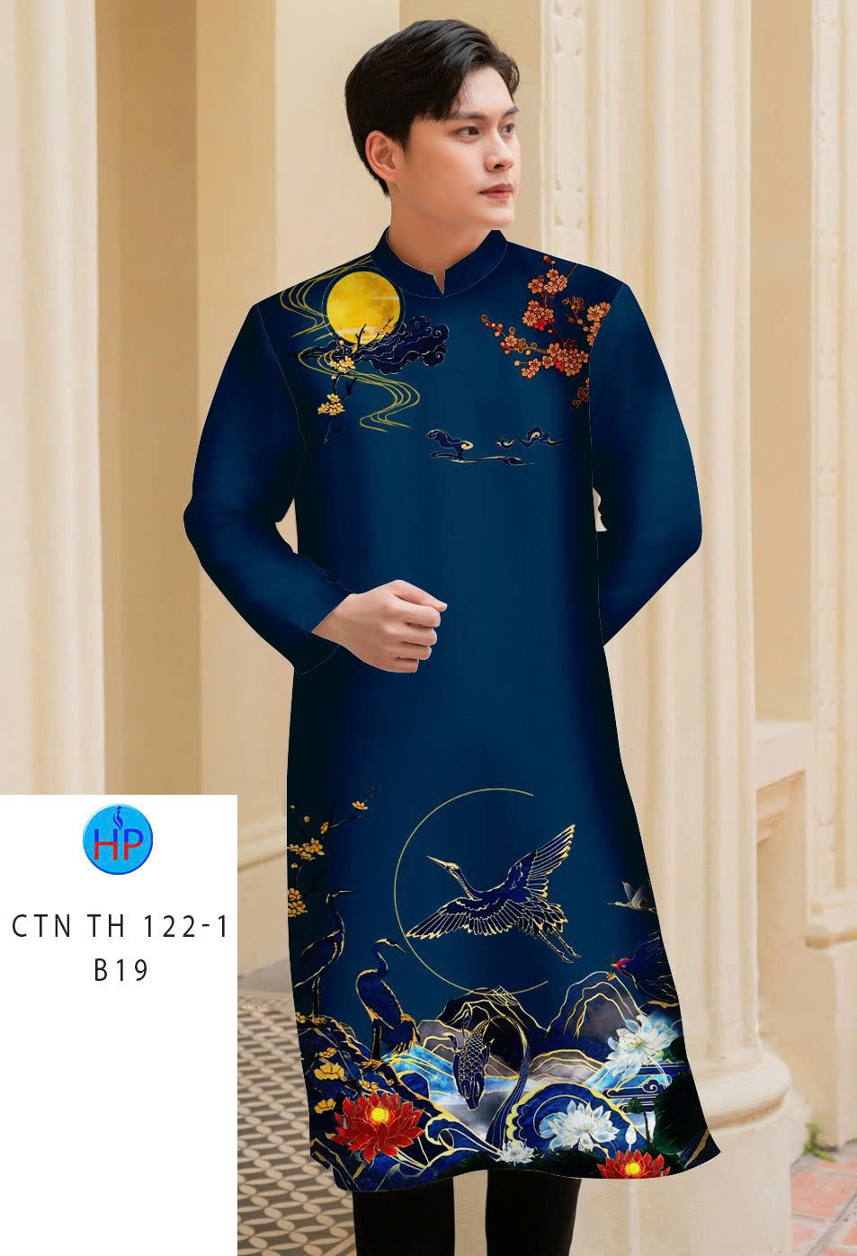 Men's Ao Dai - Brid Mountain Pattern Printed Ao Dai