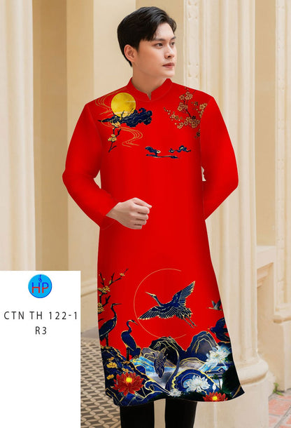 Men's Ao Dai - Brid Mountain Pattern Printed Ao Dai