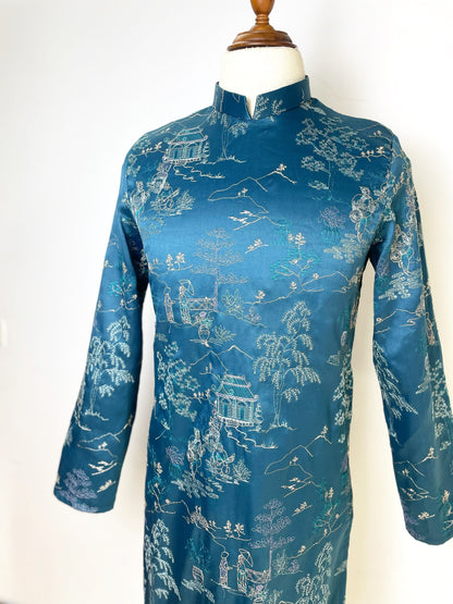 Men's Ao Dai - Blue\Red Hidden Men's Ao Dai | Traditional Long Dress For Men