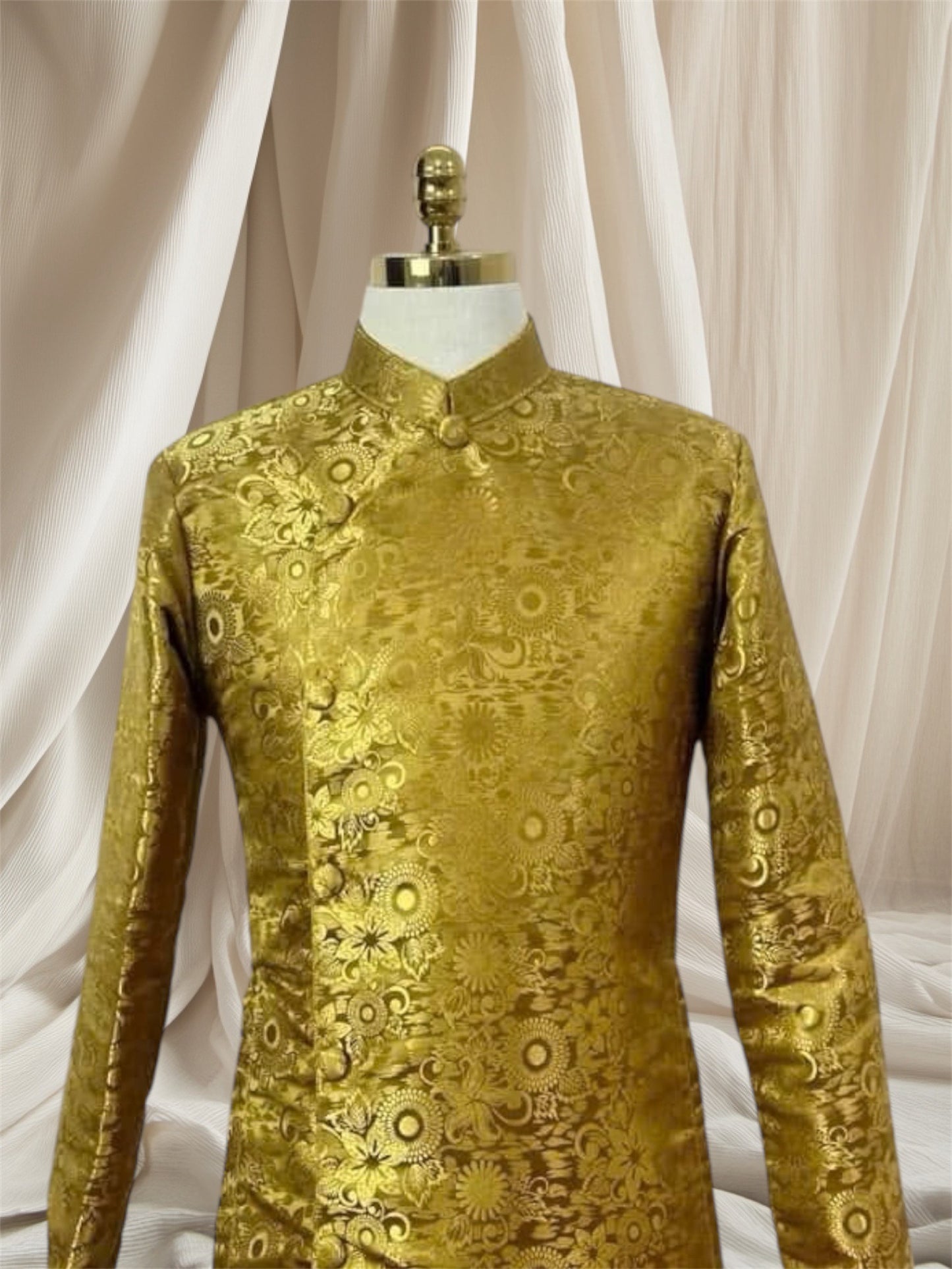 Men Golden Jacquard Gam Ao Dai Top | Pre-made Traditional Vietnamese Ao Dai | Lunar New Year | Ao Dai for Dad, Boy