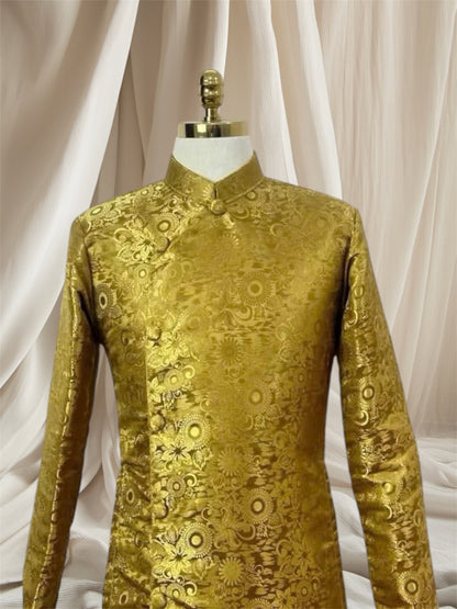 Men Golden Jacquard Gam Ao Dai Top | Pre-made Traditional Vietnamese Ao Dai | Lunar New Year | Ao Dai for Dad, Boy