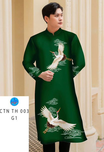 Crane Men's Ao Dai - Vietnamese Traditional Ao Dai For Men\ Dad\ Boy