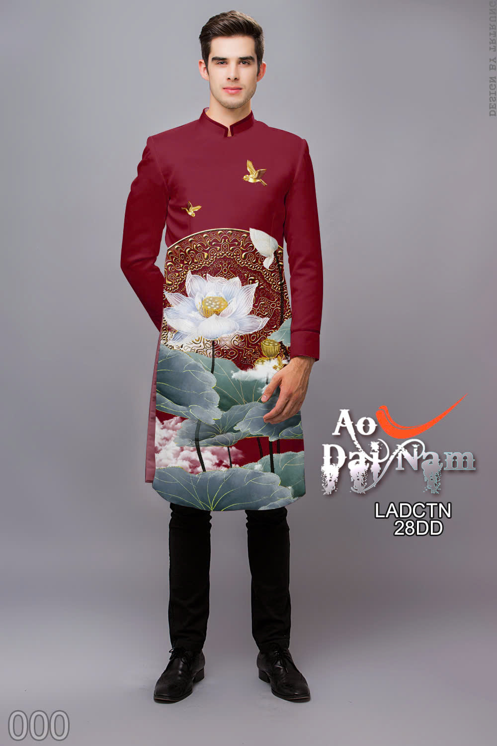 Men's Ao Dai - Lotus 3D Printed Ao Dai For Men