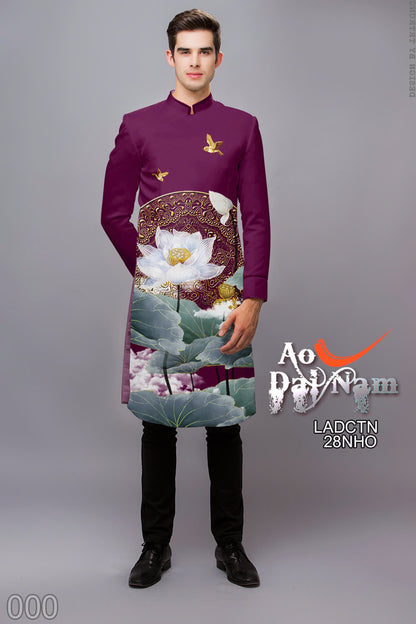 Men's Ao Dai - Lotus 3D Printed Ao Dai For Men