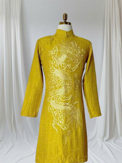 3 Color Ao Dai Men With Golden Dragon Embroidered - Traditional Ao Dai For Men