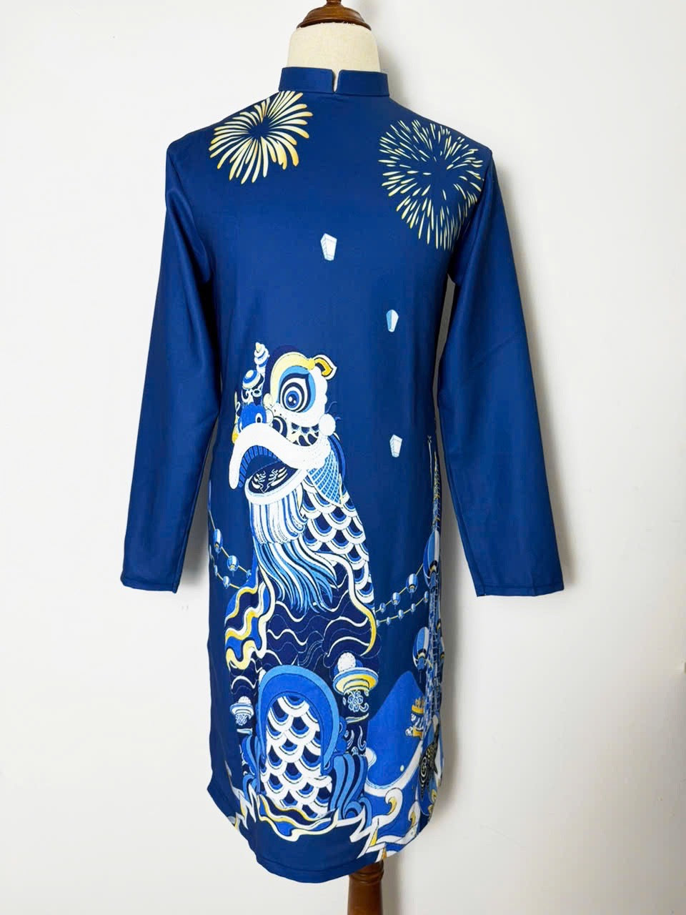 Men's Ao Dai - Blue Lân Printed Ao Dai | Modern Ao Dai Men