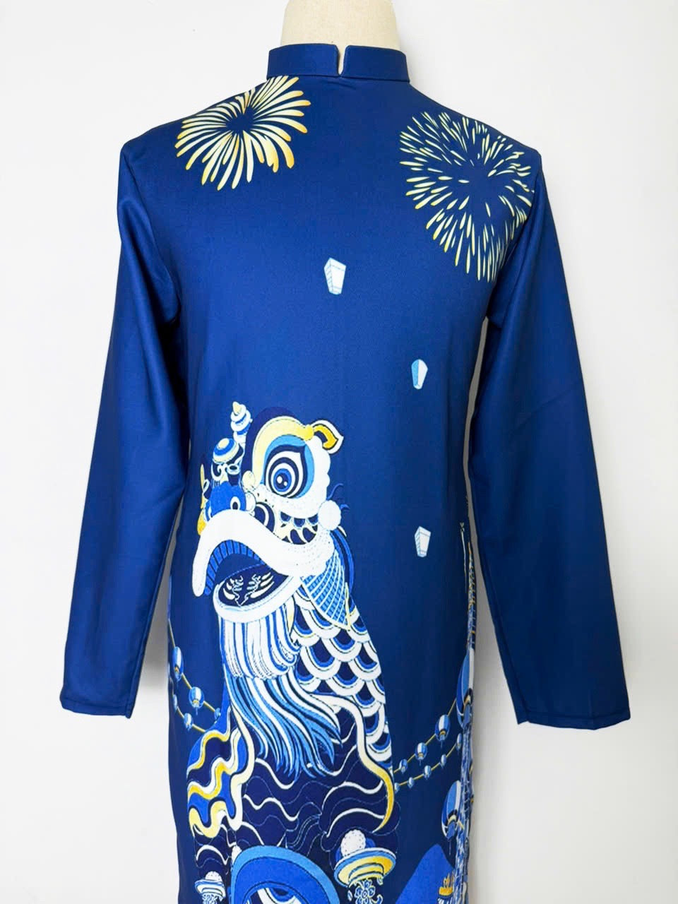 Men's Ao Dai - Blue Lân Printed Ao Dai | Modern Ao Dai Men