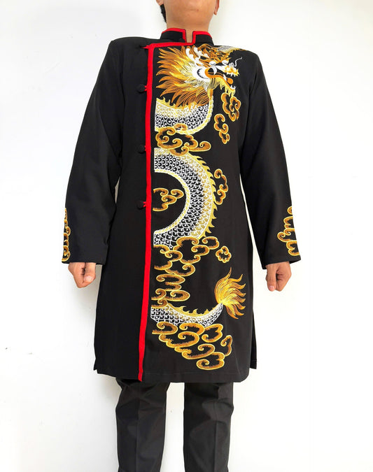 Black Dragon Embroidered Ao Dai For Men - Traditional Ao Dai Men