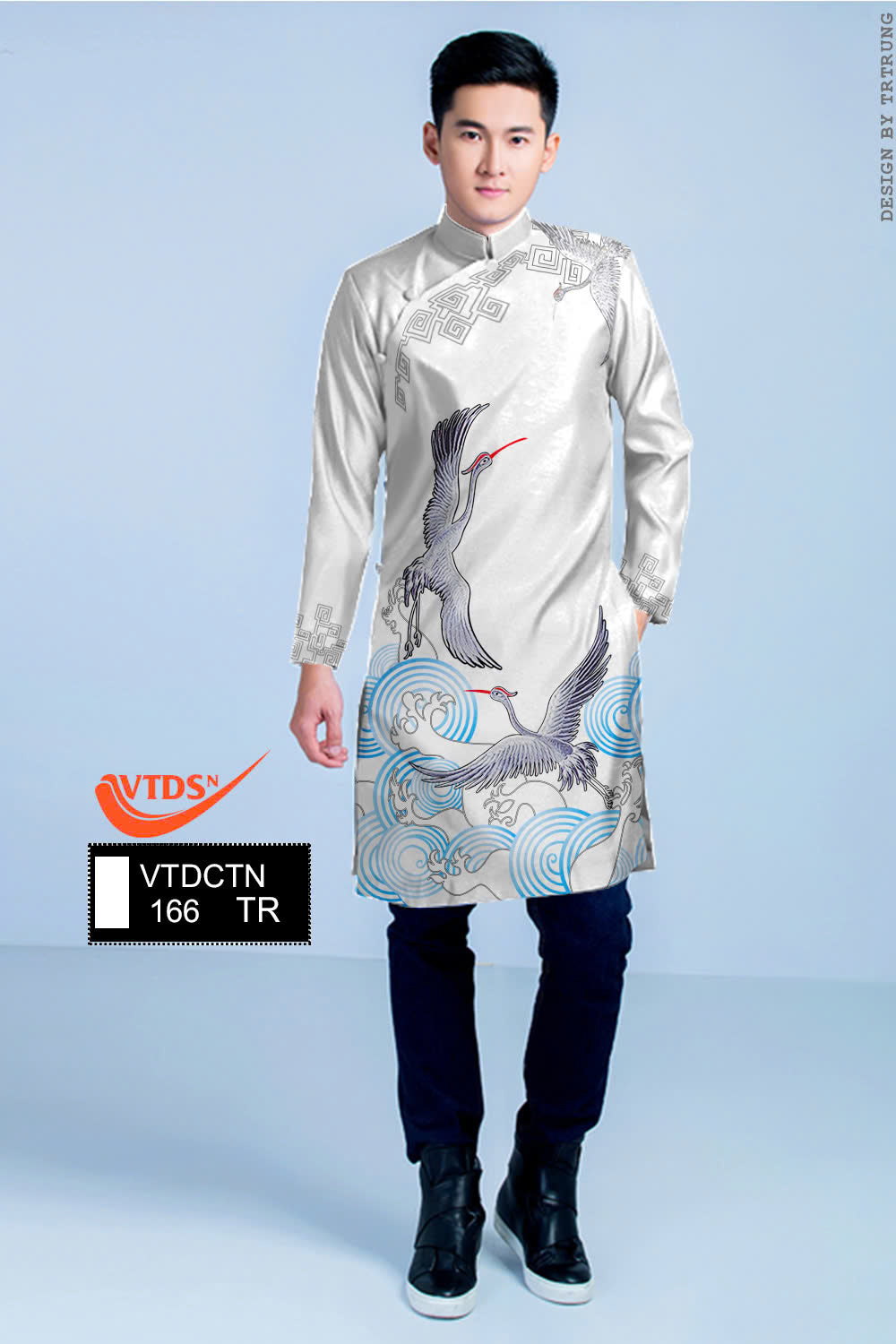 Men's Ao Dai - Crane Pattern Printed Ao Dai