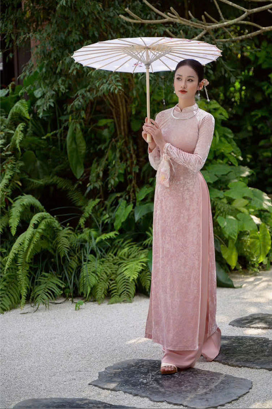 KARLA Dust Pink Velvet Ao dai - Vietnamese ao dai for women