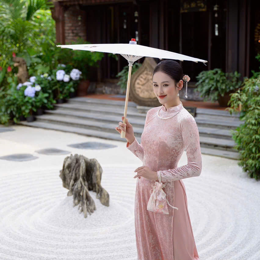 KARLA Dust Pink Velvet Ao dai - Vietnamese ao dai for women