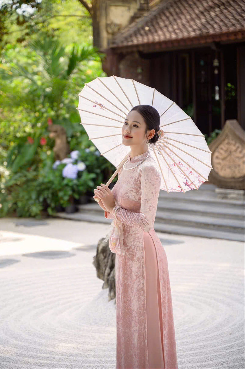 KARLA Dust Pink Velvet Ao dai - Vietnamese ao dai for women