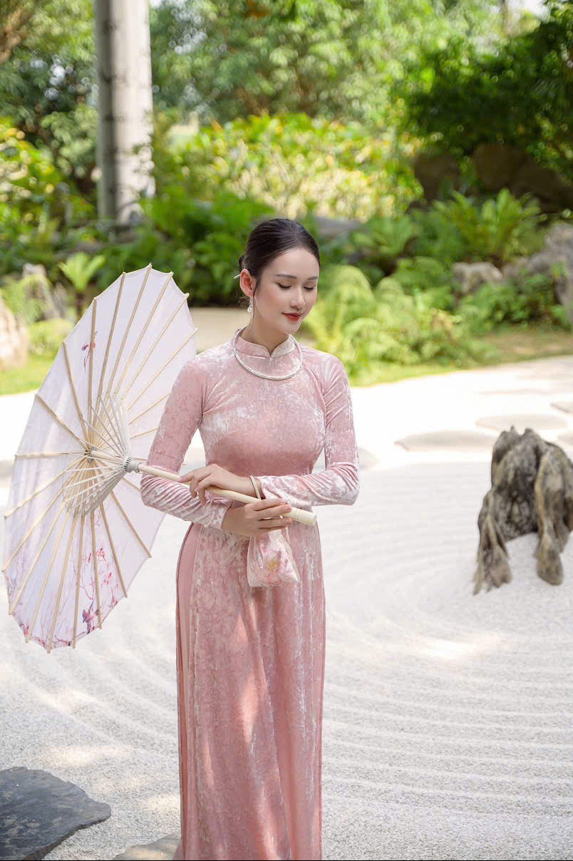 KARLA Dust Pink Velvet Ao dai - Vietnamese ao dai for women