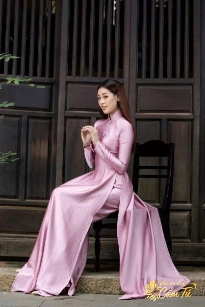 Nude Pink Vietnamese Traditional Ao Dai Dress - Áo Dài Lụa Hai Da