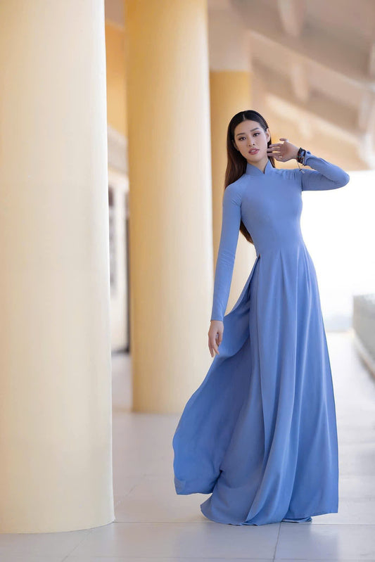 Happy Blue Vietnamese Ao Dai | Áo Dài Truyền Thống | Women Ao Dai