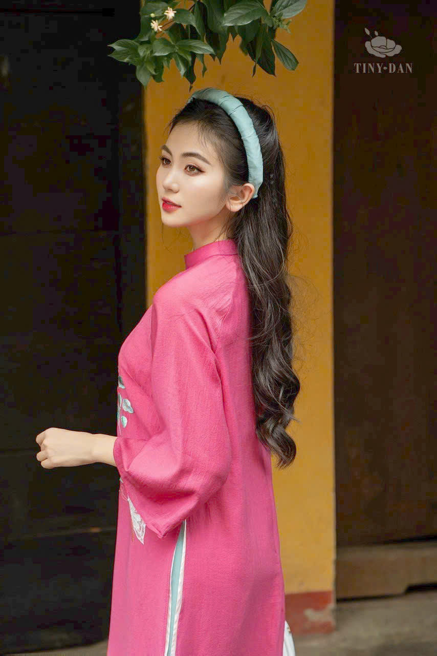 Magenta Floral Embroidery Ao Dai Dress | Pre-made Modern Ao Dai