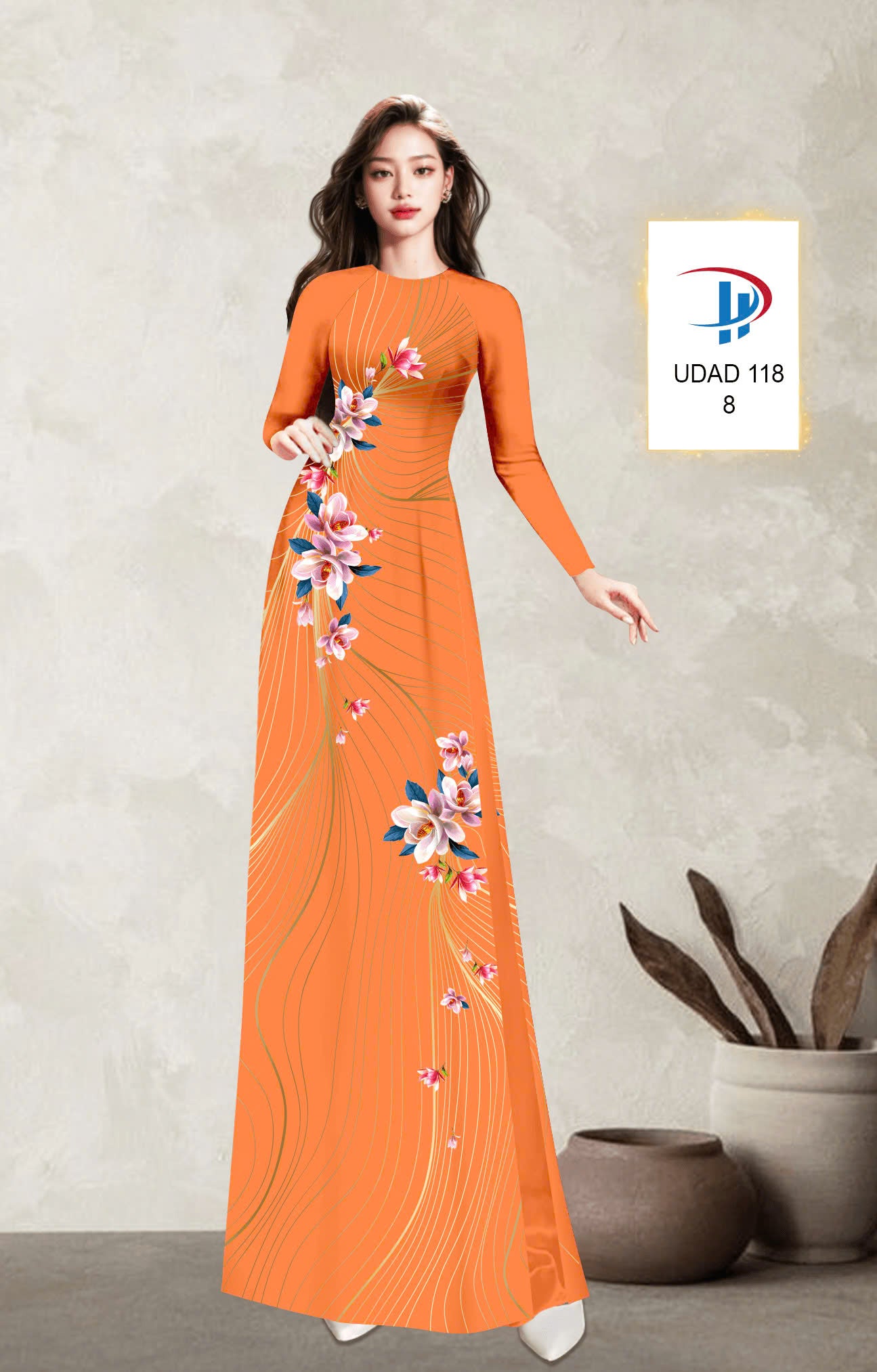 3D Floral Ao Dai - Vietnamese Long Dress Ao Dai - Round Neck- Full colors