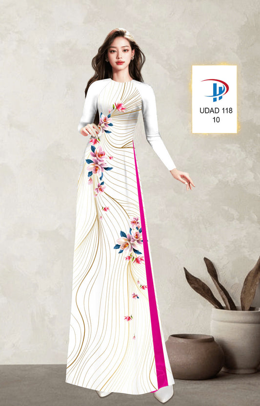 3D Floral Ao Dai - Vietnamese Long Dress Ao Dai - Round Neck- Full colors