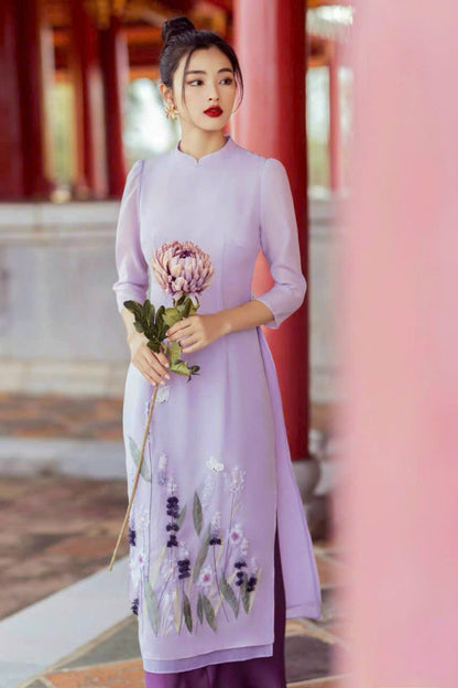 Purple Floral Garden Ao Dai Dress