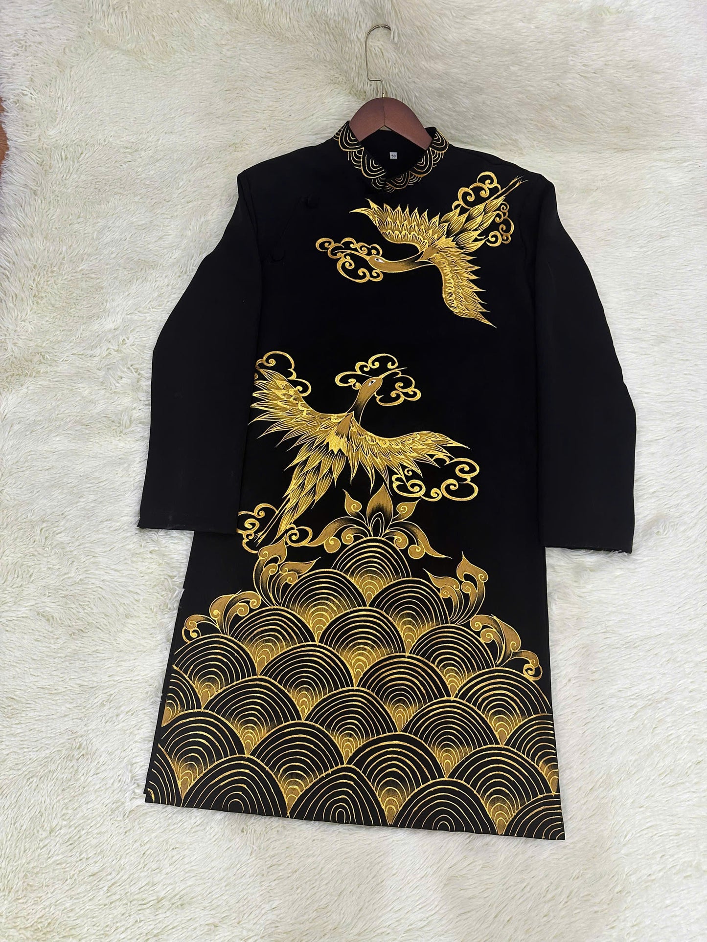 Pre-order Seu Bird Pattern Ao Dai Men- Traditional Ao Dai Men | Hand Painted Ao Dai For Groom