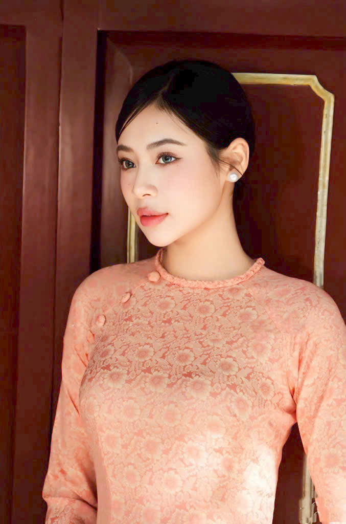 Orange Button Ao Dai Gam - Gấm Đại Đoá | Ao Dai Truyen Thong