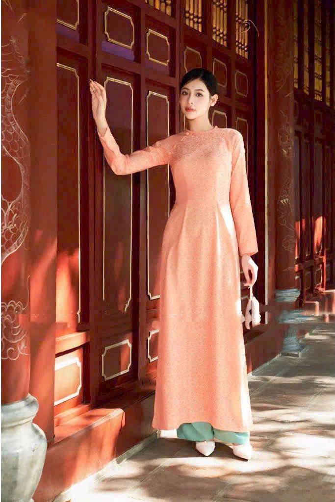 Orange Button Ao Dai Gam - Gấm Đại Đoá | Ao Dai Truyen Thong