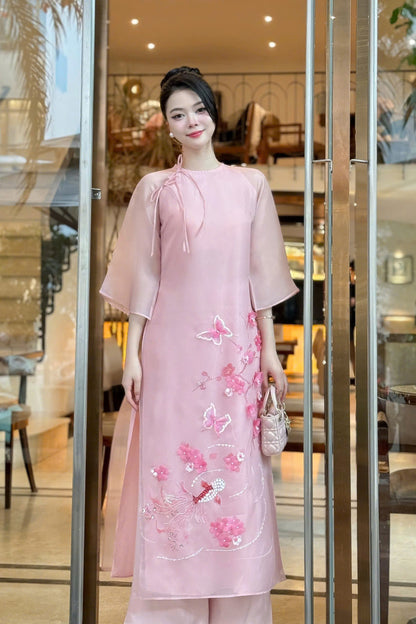 Pink Modern Vietnamese Ao Dai | Ao Dai For Tet, Wedding, Special Events