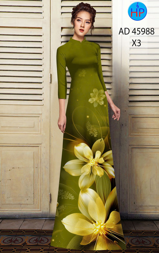Pre-order: 3D Printed Silk Ao Dai For Women - Traditional Ao Dai Dress - Vietnamese Ao Dai